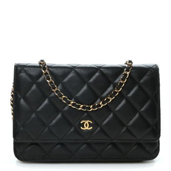 CHANEL Lambskin Quilted Wallet On Chain WOC Black