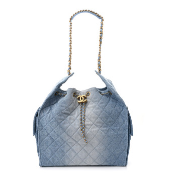 CHANEL Washed Denim Quilted Medium Chanel 25 Handbag Blue