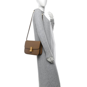 CELINE Box Calfskin Medium Classic Box Flap Bag Taupe