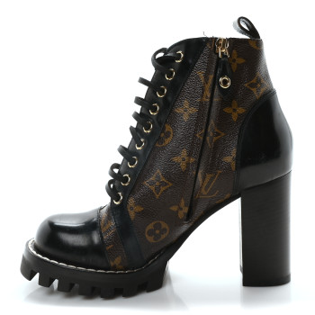 LOUIS VUITTON Patent Calfskin Monogram Star Trail Ankle Boots 36.5 Black