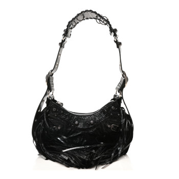 BALENCIAGA Agneau Arena Le Cagole Fringe Shoulder Bag XS Black
