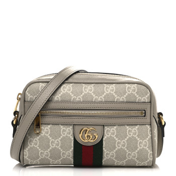 GUCCI GG Supreme Monogram Textured Calfskin Web Mini Ophidia Shoulder Bag Beige Mystic White Oatmeal
