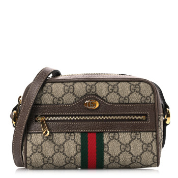 GUCCI GG Supreme Monogram Web Mini Ophidia Shoulder Bag Brown