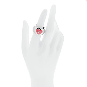 CHANEL Metal Enamel Valentine CC Ring 54 7 Silver Pink