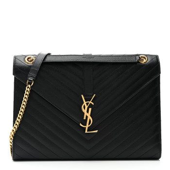 SAINT LAURENT Grain De Poudre Matelasse Chevron Large Monogram Satchel Black