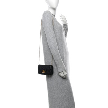 GUCCI Calfskin Matelasse Super Mini GG Marmont Shoulder Bag Black