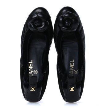 CHANEL Lambskin Camellia Cap Toe Ballerina Flats 36 Black