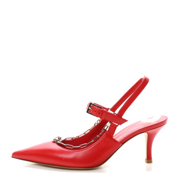 VALENTINO GARAVANI Smooth Calfskin Chain Slingback Pumps 36.5 Red