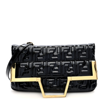 FENDI Patent FF 1974 Embossed Medium Shopping Flap Bag Black