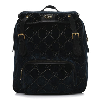 GUCCI Velvet GG Monogram Textured Calfskin Web Small Double Buckle Backpack Blue Beige Black