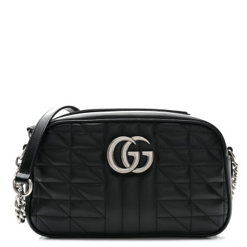 GUCCI Calfskin Matelasse Aria Small GG Marmont Chain Shoulder Bag Black