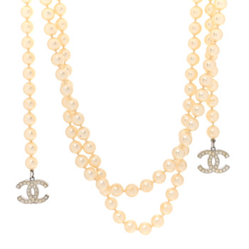 CHANEL Pearl CC Long Wrap Necklace Silver