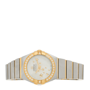 OMEGA Stainless Steel 18K Yellow Gold Diamond Bezel Mother of Pearl 24mm Constellation Quartz Watch 123.25.24.60.05.001