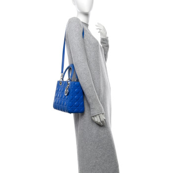 CHRISTIAN DIOR Lambskin Cannage Medium Lady Dior Blue