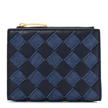 BOTTEGA VENETA Nappa Denim Intrecciato Small Bi Fold Wallet Abyss Indigo