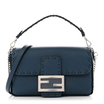 FENDI Cuoio Roma Sellerissima Nappa Sintetica Tape Stitch Mini Baguette Placca Argento