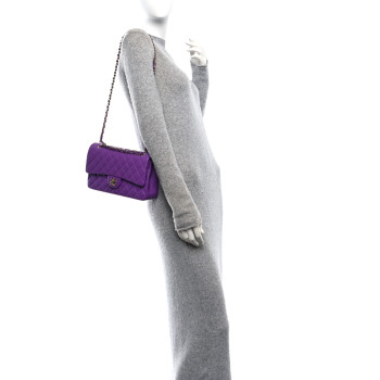 CHANEL Caviar Quilted Medium Double Flap Purple