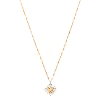 TIFFANY Platinum 18K Yellow Gold Diamond Schlumberger Lynn Pendant Necklace