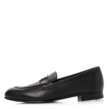 HERMES Goatskin Womens Paris Loafers 37 Black