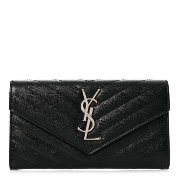 SAINT LAURENT Grain De Poudre Matelasse Chevron Monogram Flap Wallet Black