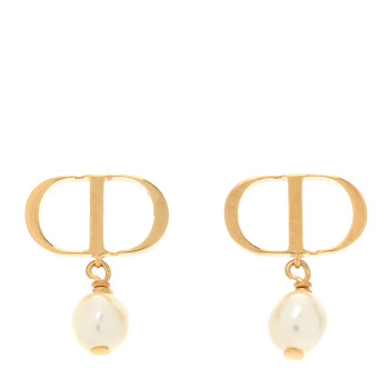 CHRISTIAN DIOR Pearl Petit CD Earrings Gold