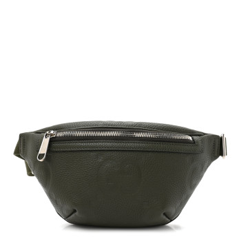 GUCCI Piuma Calfskin Jumbo GG Embossed Small Belt Bag Dark Green