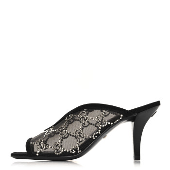 GUCCI Tela Retino Kid Scamosciato Crystal GG Monogram Square G 95mm Slide Sandals 35  Black