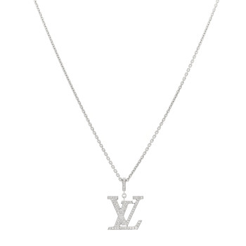 LOUIS VUITTON 18K White Gold Diamond LV Medium Pendant Necklace