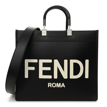FENDI Vitello King Plexiglass Medium Fendi Sunshine Shopper Tote Black White