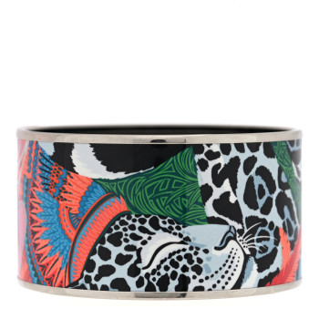 HERMES Enamel Printed Jaguar Quetzal Extra Wide Bracelet 65