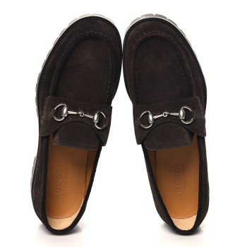 GUCCI Suede Horsebit Mens Lug Loafers 8 Night Cocoa