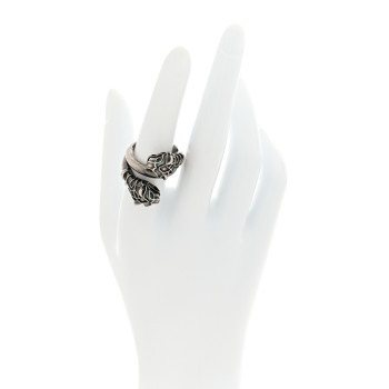GUCCI Tiger Head Swarovski Crystals Ring 15 Silver Green