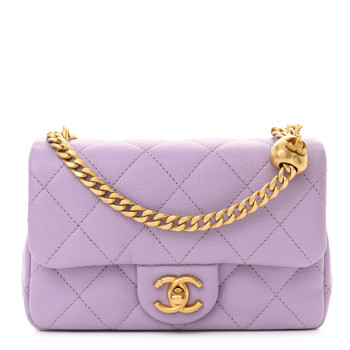 CHANEL Caviar Quilted Mini Rectangular Sweetheart Flap Light Purple