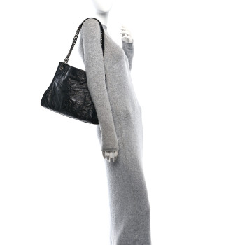 SAINT LAURENT Crinkled Calfskin Matelasse Monogram Medium Niki Shopper Tote Black
