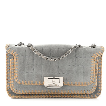 CHANEL Suede Chocolate Bar Whipstitch Mademoiselle Flap Blue