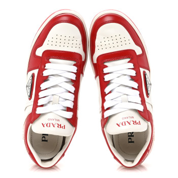 PRADA Vitello Sport Spazzolato Rois Triangle Logo Womens Downtown Low Top 30mm Sneakers 38.5 White Lacca