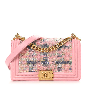 CHANEL Iridescent Tweed Lambskin Medium Boy Flap Pink
