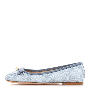 CHRISTIAN DIOR Raffia Cannage Ballet Flat 37 Bleu Pastel