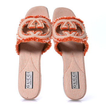 GUCCI Canvas Interlocking G Bicolor Mountain Slide Sandals 38.5 Orange Natural