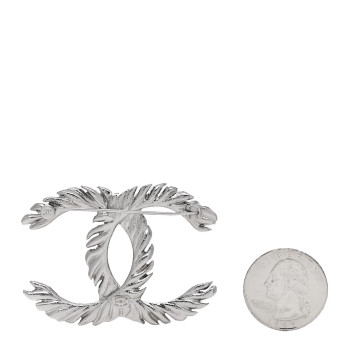 CHANEL Crystal Large CC Brooch Silver