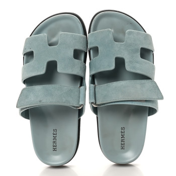 HERMES Suede Goatskin Womens Chypre Sandals 37.5 Vert d'eau