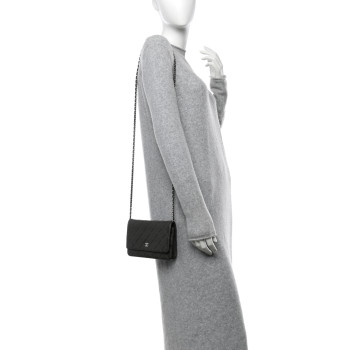 CHANEL Caviar Quilted Wallet On Chain WOC Dark Grey