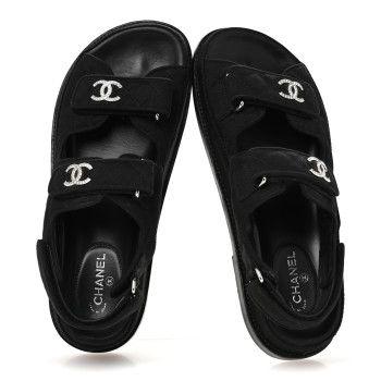 CHANEL Mixed Fibers Velcro Dad Sandals 37.5 Black