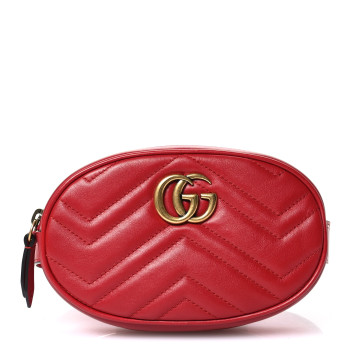 GUCCI Calfskin Matelasse GG Marmont Belt Bag 85 34 Hibiscus Red