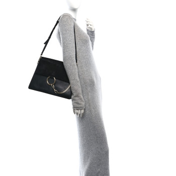 CHLOE Suede Calfskin Medium Faye Shoulder Bag Black