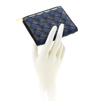 BOTTEGA VENETA Nappa Denim Intrecciato Small Bi Fold Wallet Abyss Indigo