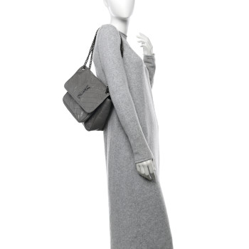 SAINT LAURENT Crinkled Calfskin Matelasse Monogram Medium Niki Chain Satchel Light Taupe