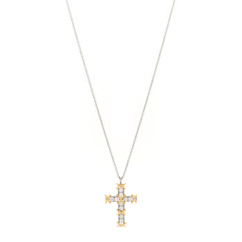 TIFFANY Platinum 18K Yellow Gold Diamond Schlumberger Ten Stone Cross Pendant Necklace