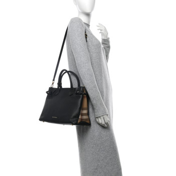 BURBERRY Derby Calfskin House Check Medium Banner Tote Black