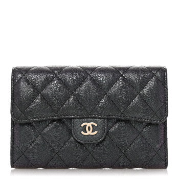 CHANEL Iridescent Caviar Quilted Medium Flap Wallet Black